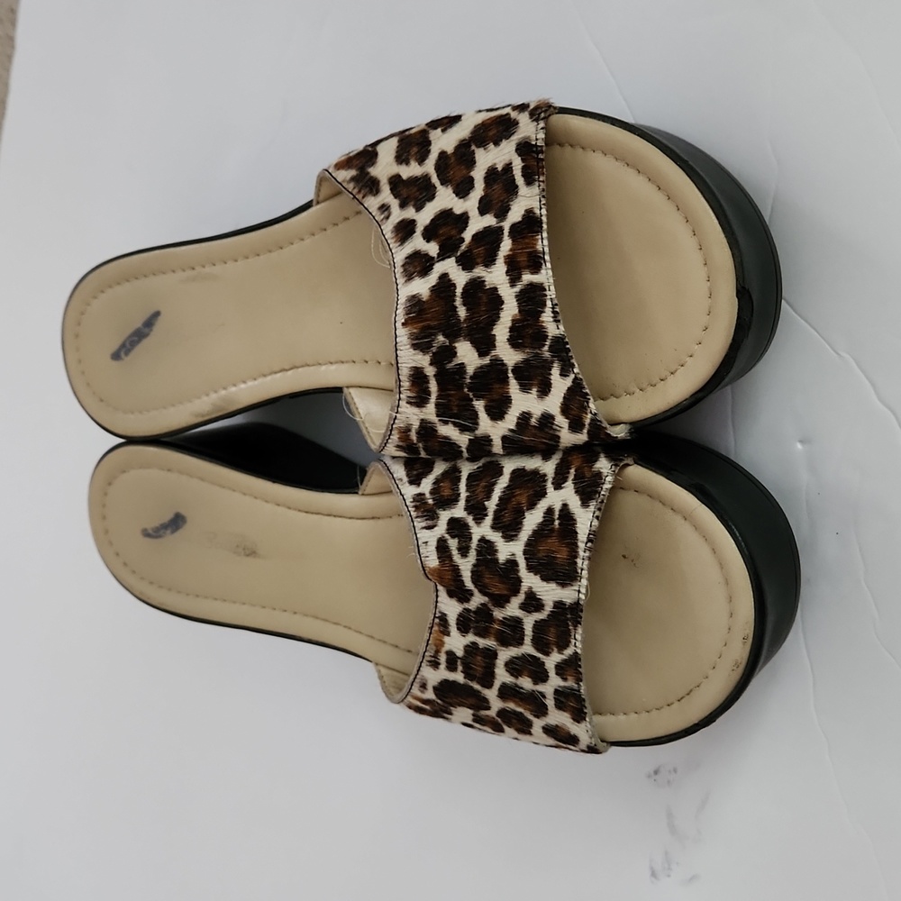 Eddie Bauer Slide Wedge Animal Print Pony Hair shoe Size 9M  #1064